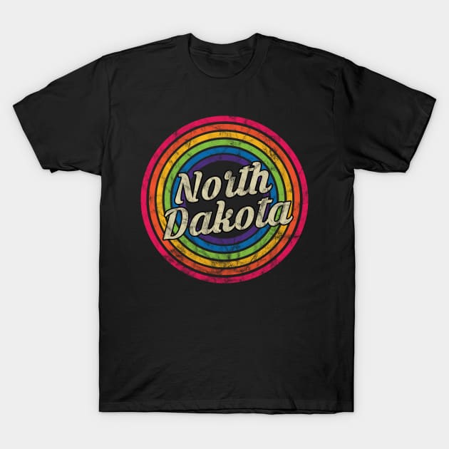 North Dakota - Retro Rainbow Faded-Style T-Shirt by MaydenArt